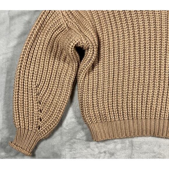 Elodie Oversized Fawn Brown Sz M Ribbed Balloon Sleeve Chunky Sweater Cozy Bulky - Picture 4 of 14